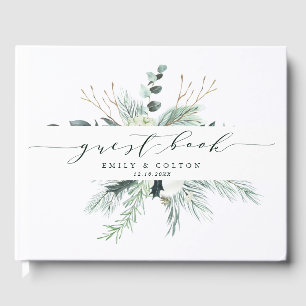 Livro De Visitas Casamento Evergreen & Cotton Flores Elegante