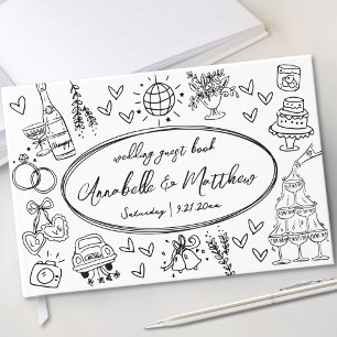 Livro De Visitas Casamento Excêntrico e Caprichoso Desenhado à Mão