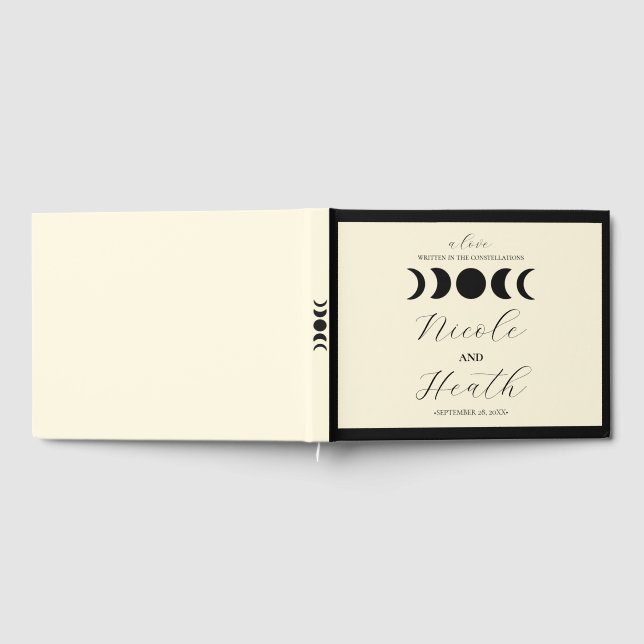 Livro De Visitas Casamento Fase da Lua Luxo Lunar Preto e Creme  (Completo)