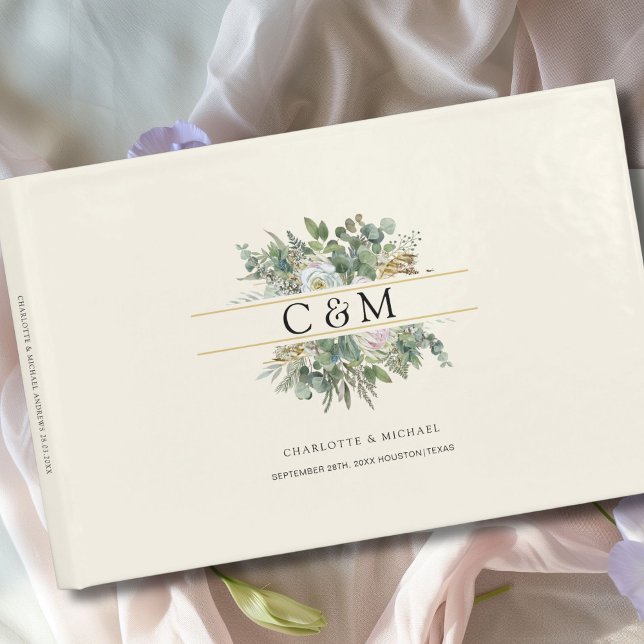 Livro De Visitas Casamento Flor de Eucalipto Simples e Elegante  (Personlaized, Simple, elegant Eucalyptus Flower Wedding Guest Book)