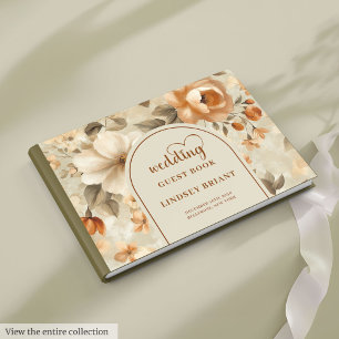 Livro De Visitas Casamento Flor de Marfim de Cobre Boho Romântico 