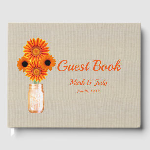 Livro De Visitas Casamento floral alaranjado rústico do frasco de