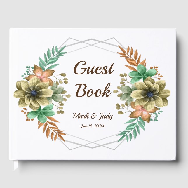 Livro De Visitas Casamento Floral Amarelo E Laranja De Aquarelas (Frente)