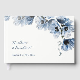 Livro De Visitas Casamento Floral Artístico Azul