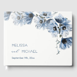 Livro De Visitas Casamento Floral Artístico Azul