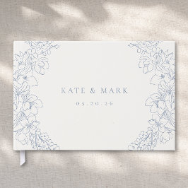 Livro De Visitas Casamento Floral Azul Delicado