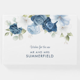 Livro De Visitas Casamento Floral Azul Elegante Dusty
