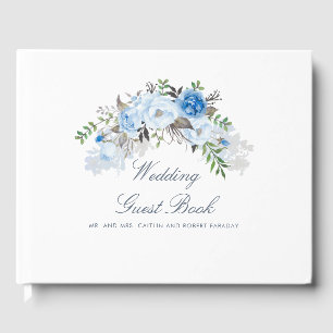 Livro De Visitas Casamento floral azul empoeirado