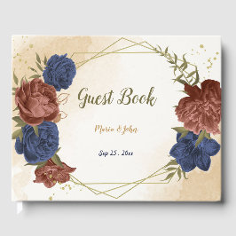 Livro De Visitas casamento floral azul-marinho de terracotta