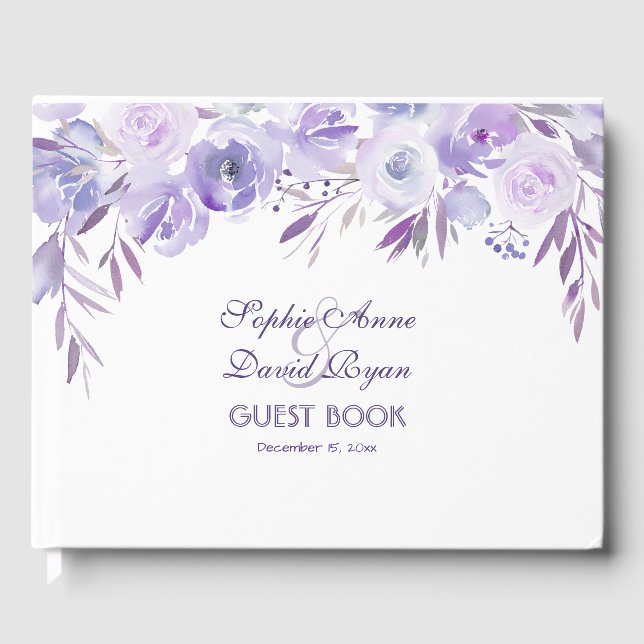 Livro De Visitas Casamento Floral Azul Púrpura Claro (Frente)