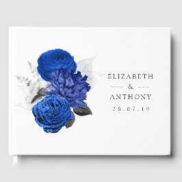 Livro De Visitas Casamento Floral Azul Real e Prata