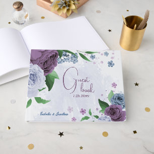 Livro De Visitas Casamento floral azul roxo