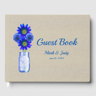 Livro De Visitas Casamento floral azul rústico do frasco de