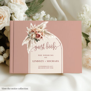Livro De Visitas Casamento Floral Boho, Rosa-Rosa-Cinzento, Quente