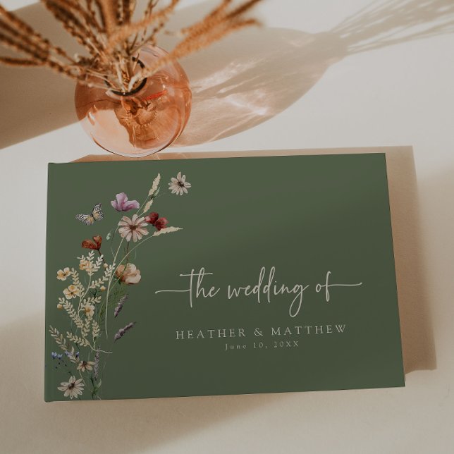 Livro De Visitas Casamento Floral Boho Sage (Sage Green Boho Floral Wedding Guest Book by Painted Paperie
)