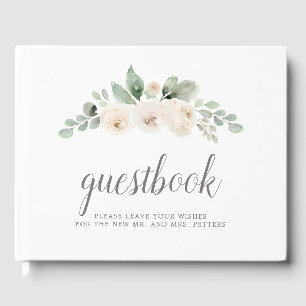 Livro De Visitas Casamento floral botânico do rosa branco