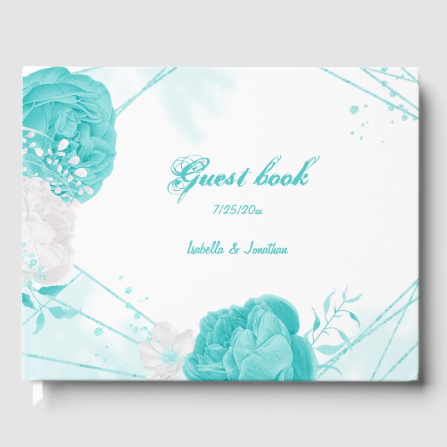 Livro De Visitas casamento floral branco de turquesa (Frente)