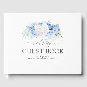 Livro De Visitas Casamento Floral Branco e Azul
