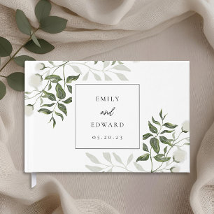 Livro De Visitas Casamento Floral Branco e Verde Sage