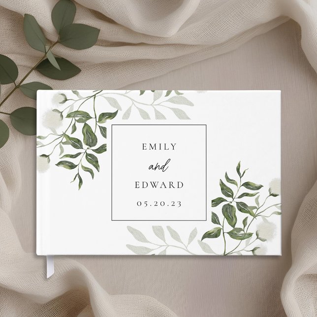 Livro De Visitas Casamento Floral Branco e Verde Sage (Criador carregado)