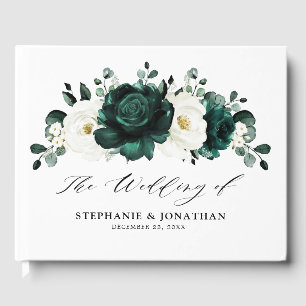 Livro De Visitas Casamento Floral Branco Eucalyptus Emerald Greener