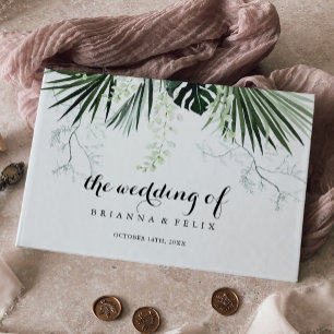Livro De Visitas Casamento Floral Branco Tropical Greenery