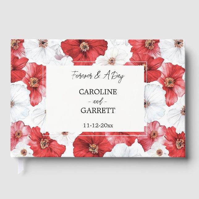 Livro De Visitas Casamento Floral Branco Vermelho (Frente)