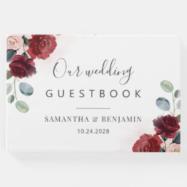 Livro De Visitas Casamento Floral Burgundy Watercolor