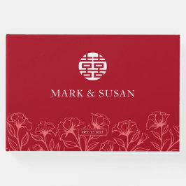 Livro De Visitas Casamento Floral Chinês Tradicional Elegante (RED)