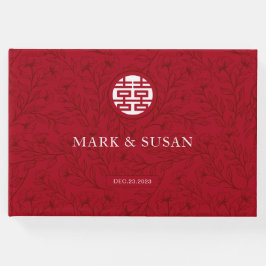 Livro De Visitas Casamento Floral Chinês Tradicional Elegante (RED)