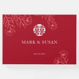 Livro De Visitas Casamento Floral Chinês Tradicional Elegante (RED)