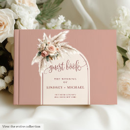 Livro De Visitas Casamento Floral Clássico Pampas Rosa-Rosa