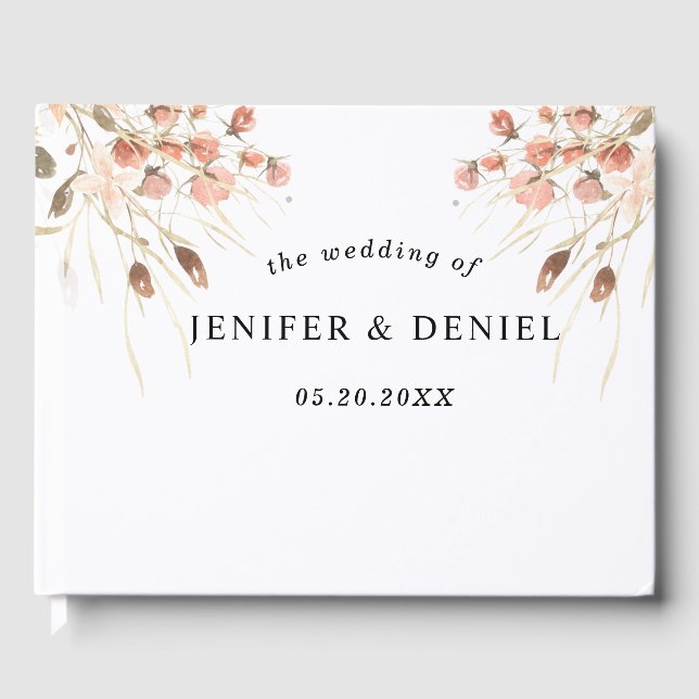 Livro De Visitas Casamento Floral com Aquarela Seca Boho (Frente)