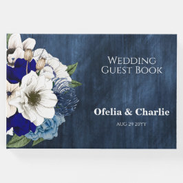 Livro De Visitas Casamento Floral com Cor de Água Azul com Marinho 