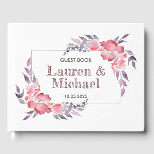 Livro De Visitas Casamento Floral com Primavera de Flor Dusty Red W
