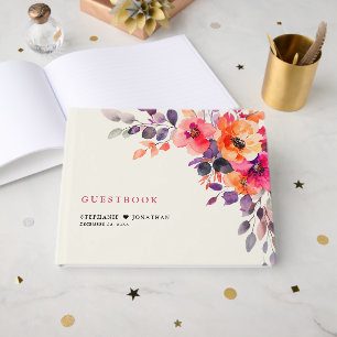 Livro De Visitas Casamento Floral Cor De Água Laranja Cor De Laranj