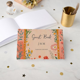Livro De Visitas Casamento Floral Cor-de-Rosa Boho Verão