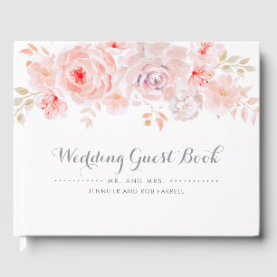 Livro De Visitas Casamento floral cor-de-rosa macio