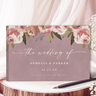 Livro De Visitas Casamento Floral Cor-de-Rosa Ophelia Cottagecore D