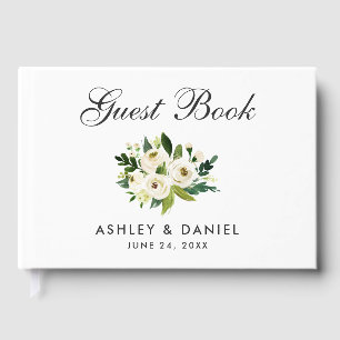 Livro De Visitas Casamento floral da aguarela branca verde