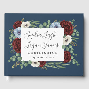 Livro De Visitas Casamento floral da anêmona azul empoeirada da