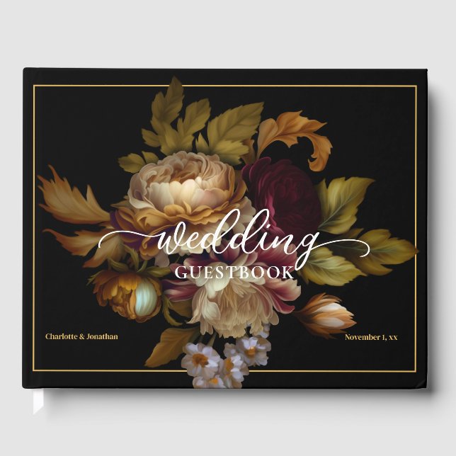Livro De Visitas Casamento Floral Dark do Velho Mundo (Frente)