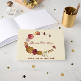 Livro De Visitas Casamento Floral de Abóbora de Outono Rústico
