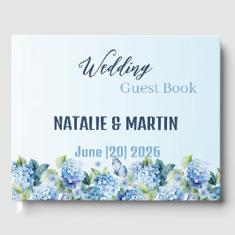 Livro De Visitas Casamento Floral de Aquarela com Hortênsia Azul