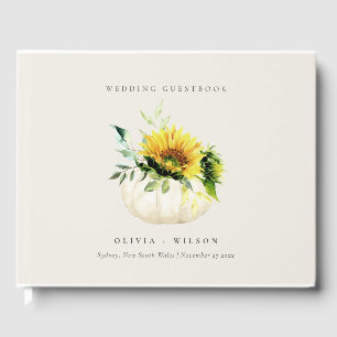 Livro De Visitas Casamento Floral de Aquarela de Girassol Rústico d