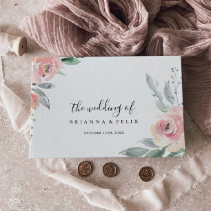 Livro De Visitas Casamento Floral de Blush Rosa Elegante