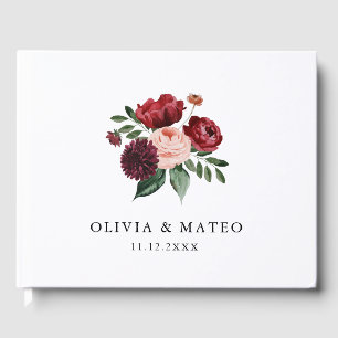 Livro De Visitas Casamento floral de Borgonha e Blush