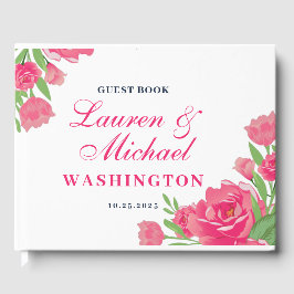 Livro De Visitas Casamento Floral de Buquê Flor Rosa Branco