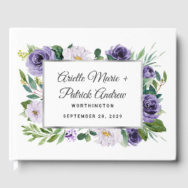Livro De Visitas Casamento Floral de Cinzas de Prata Roxa