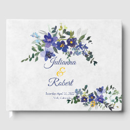 Livro De Visitas Casamento floral de cor azul e amarela